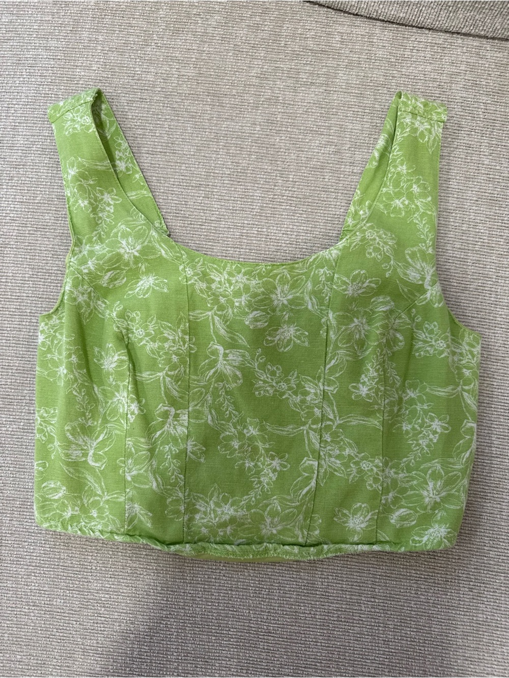 Green Floral Square-Neck corset style Crop Top